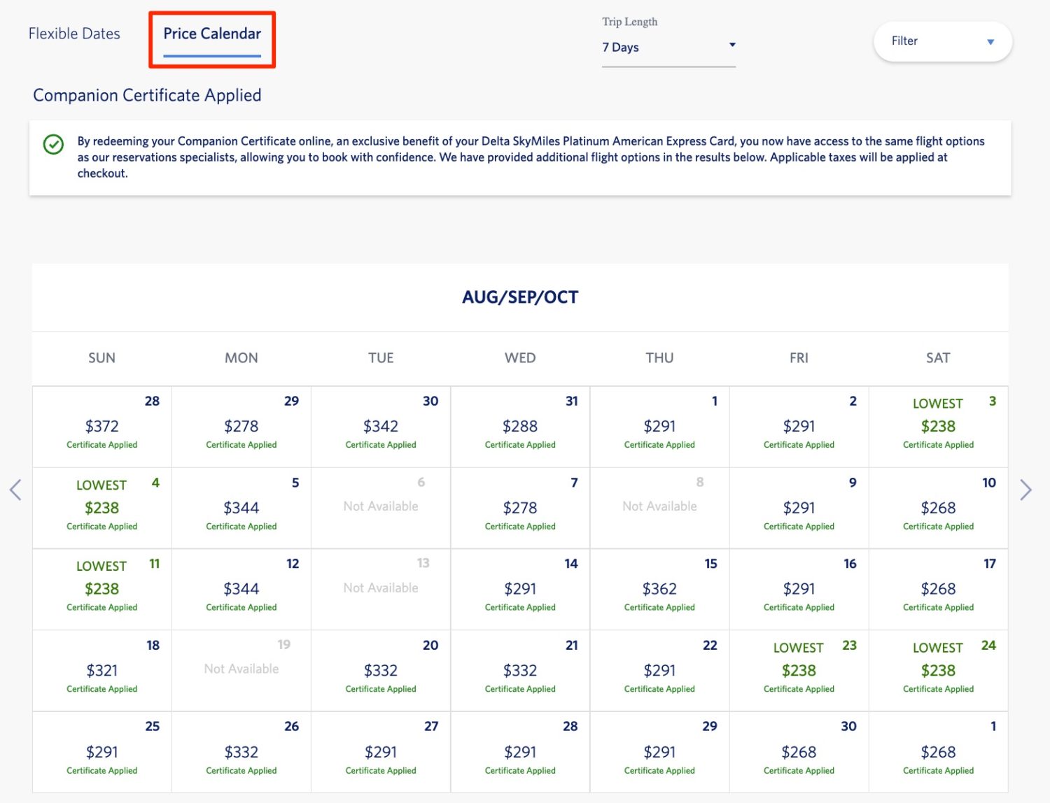 delta companion certificate price calendar