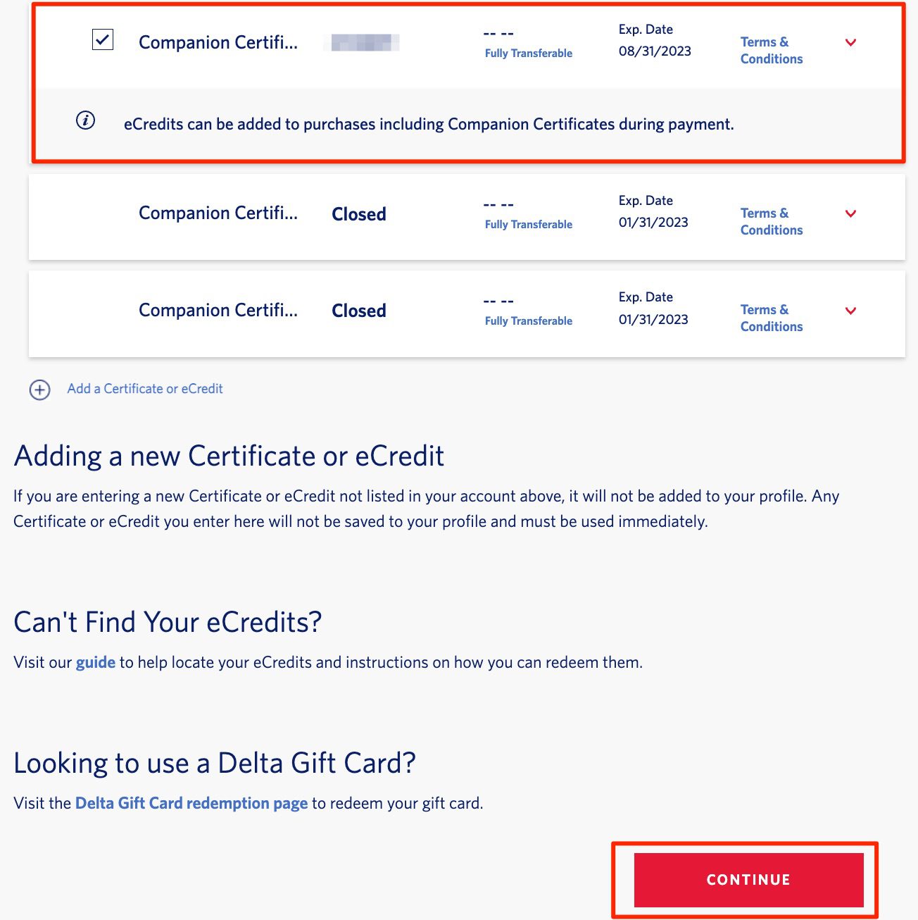 use delta companion certificate