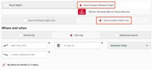 emirates award search partner airlines