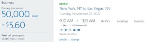 New York to Las Vegas JetBlue Mint booked with AA miles