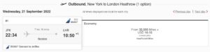 New York to London one-way on JetBlue using Emirates miles