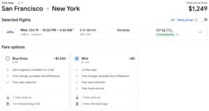 san francisco to new york jetblue mint cash ticket