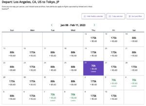 united award search calendar