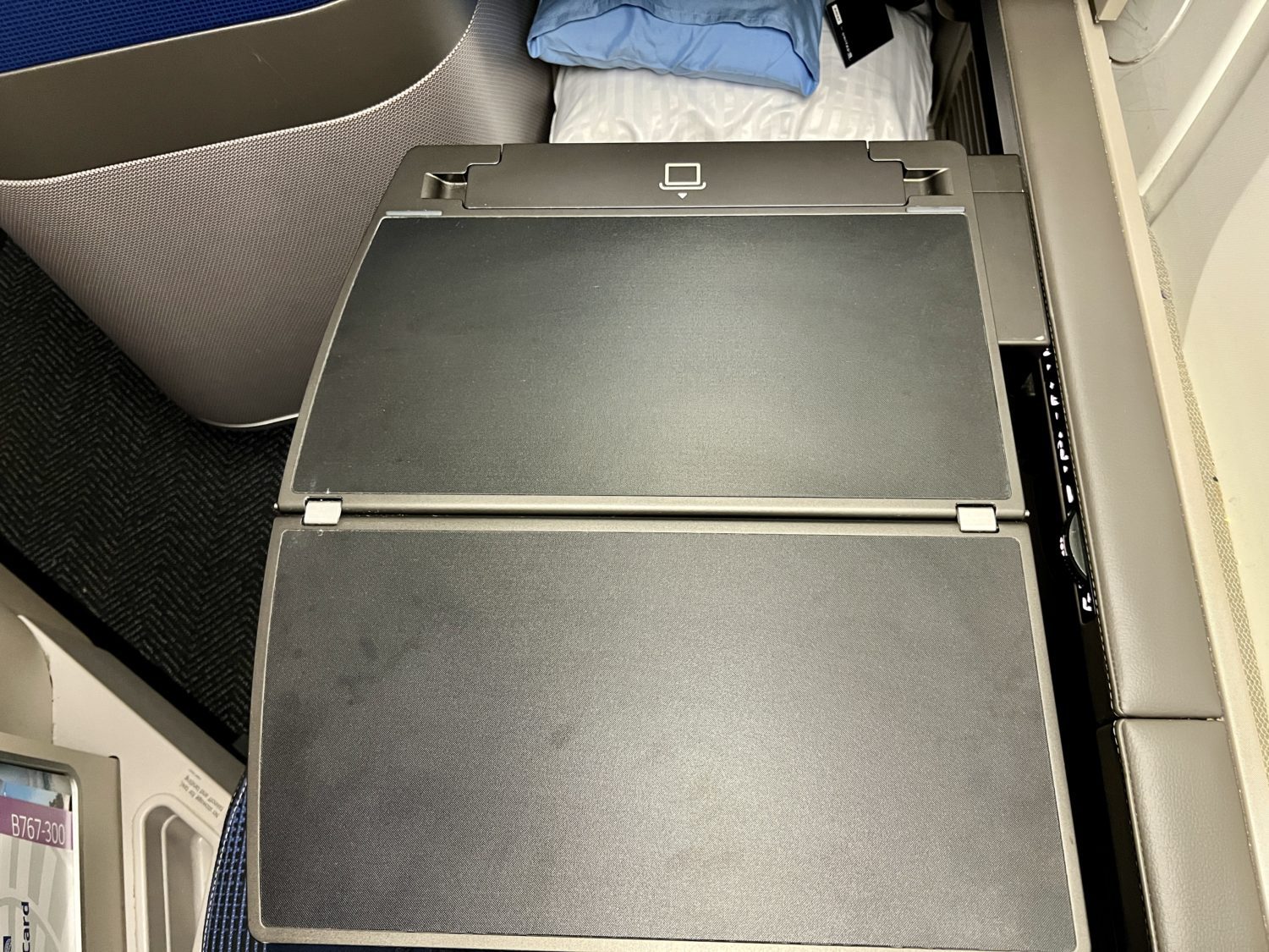 united polaris tray table  United Polaris Business Class Review on the 767-300 &#8211; Thrifty Traveler united polaris tray table scaled