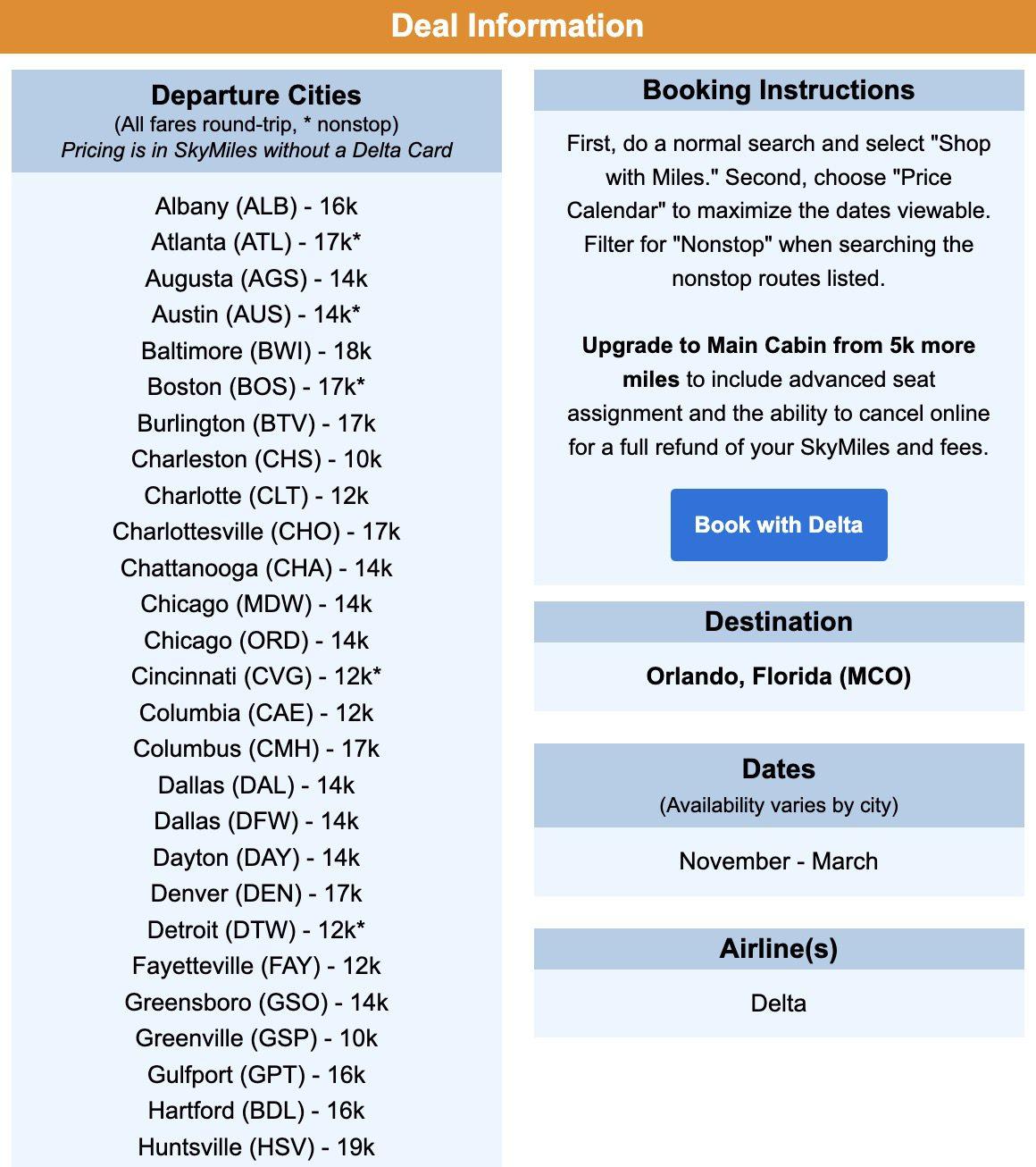 Orlando SkyMiles flight deal