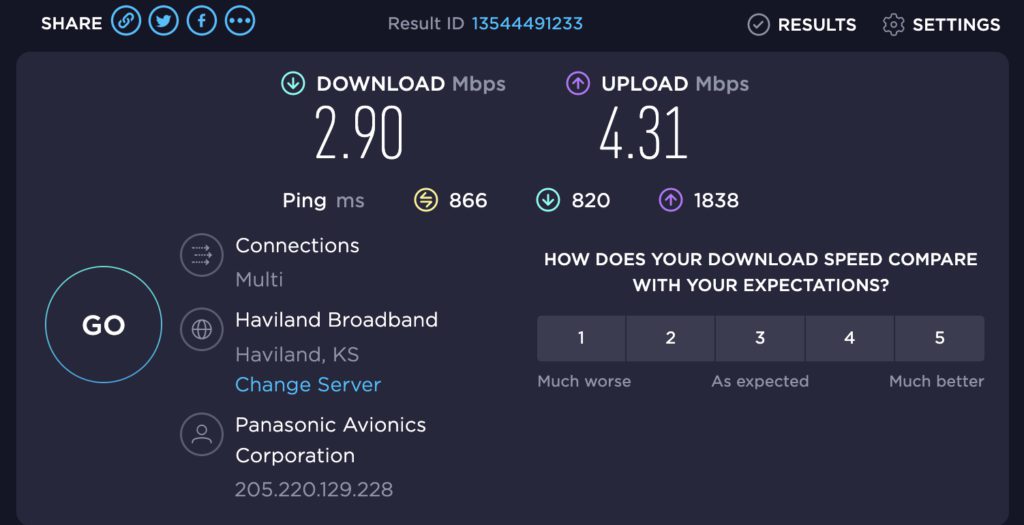 SAS inflight wifi speed test