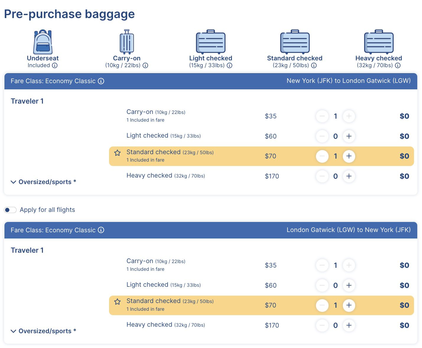 Norse Atlantic Baggage fees