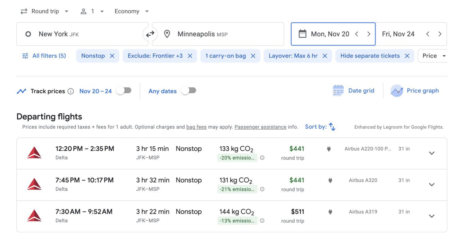 JFK to MSP airfare