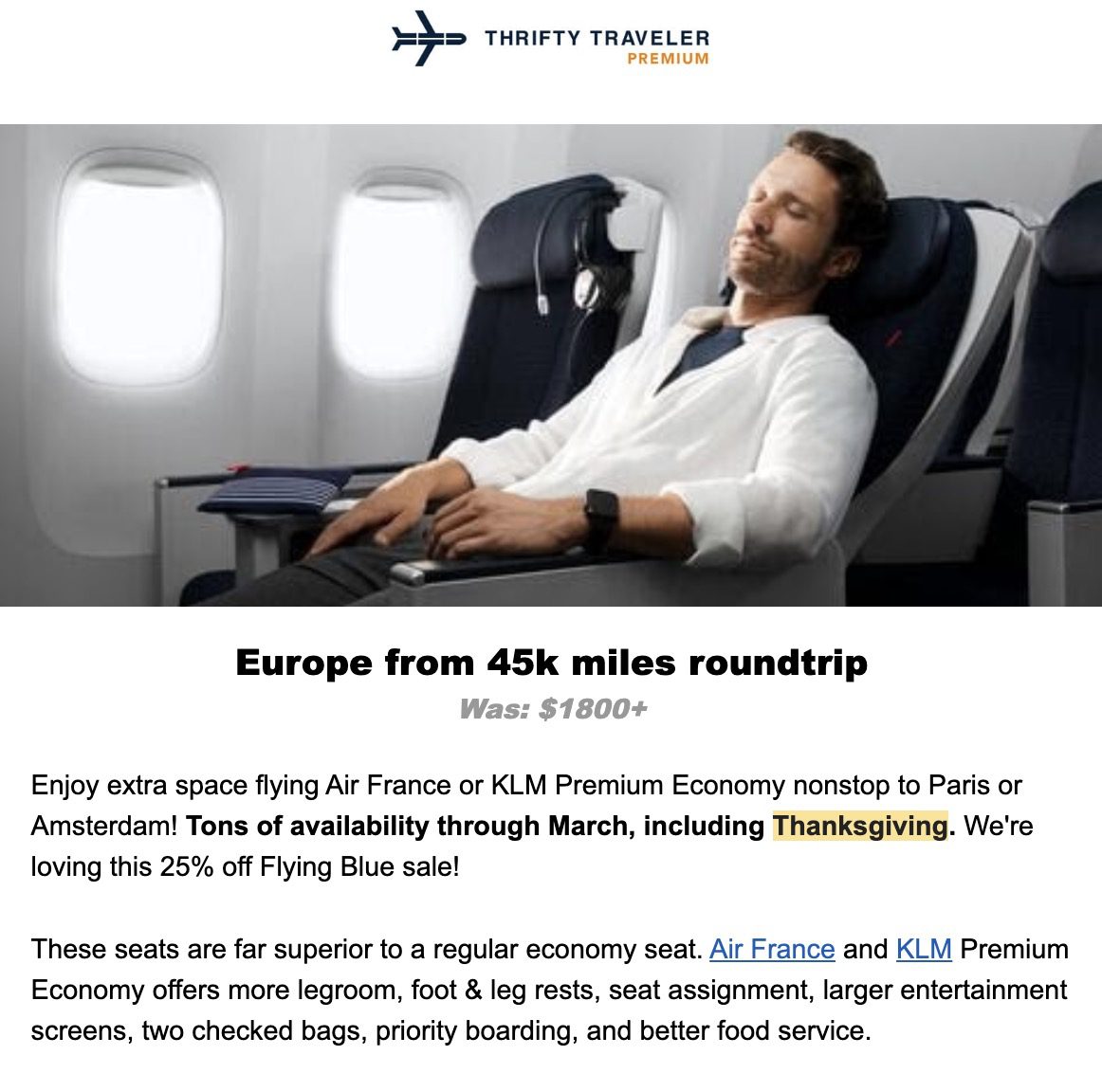 Premium economy flight deal