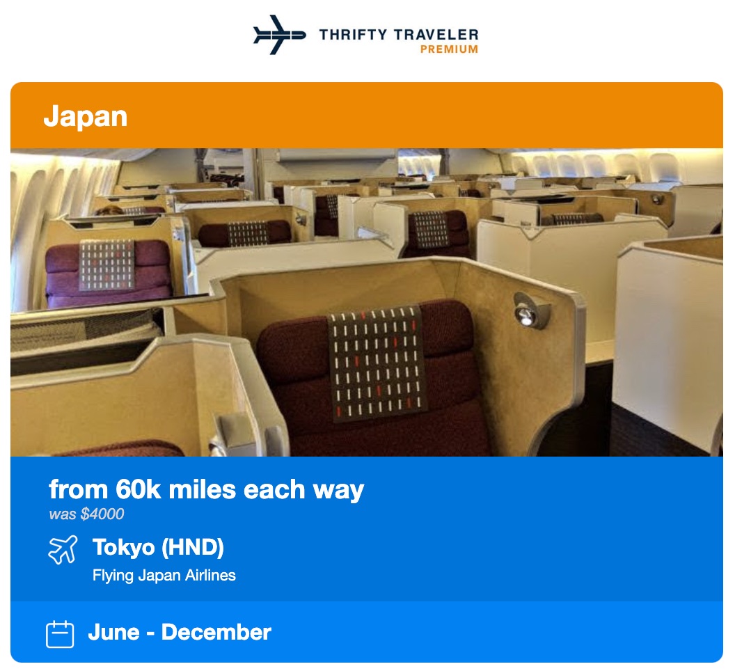 thrifty traveler premium alert to tokyo