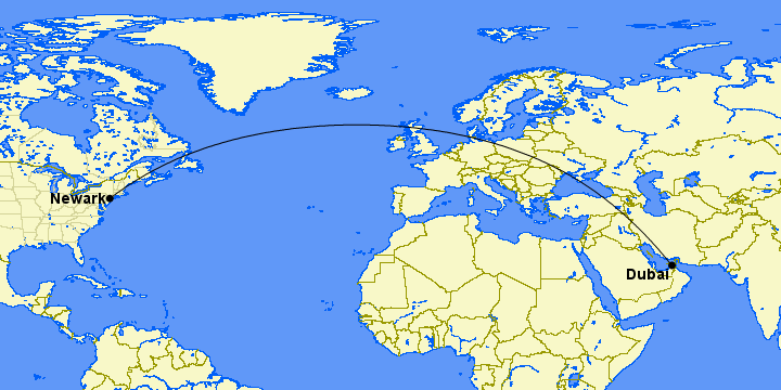 newark to dubai flight map