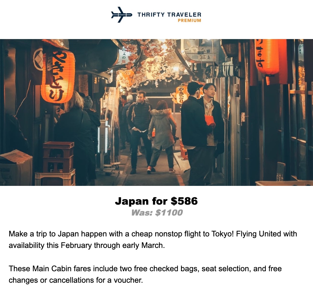 thrifty traveler premium deal to tokyo