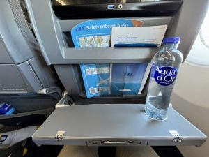 SAS economy seat tray table half open