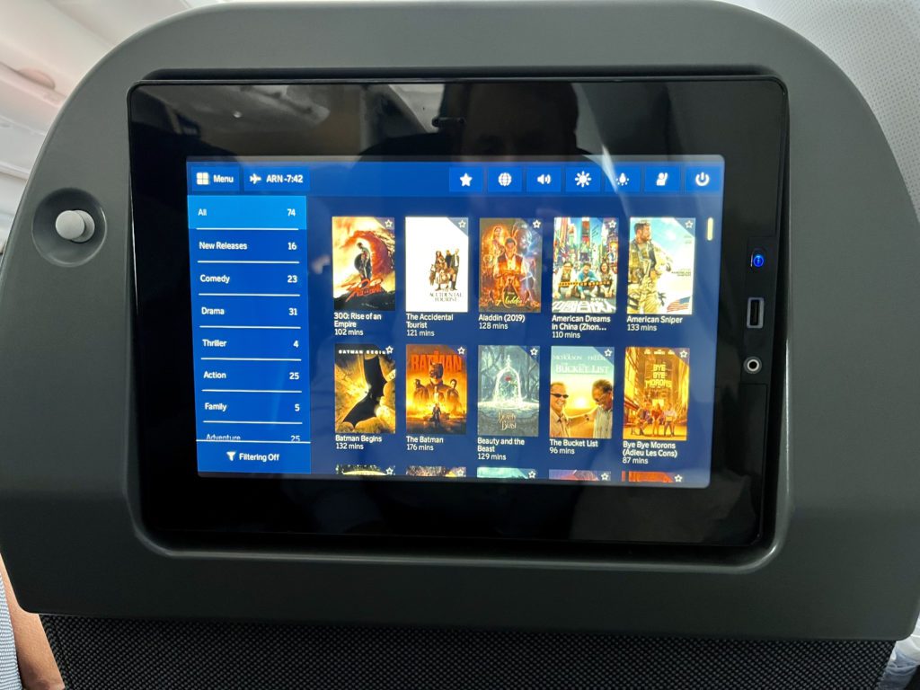 SAS premium economy seatback entertainment