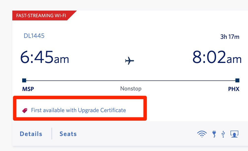 Delta upgrade certificate at booking