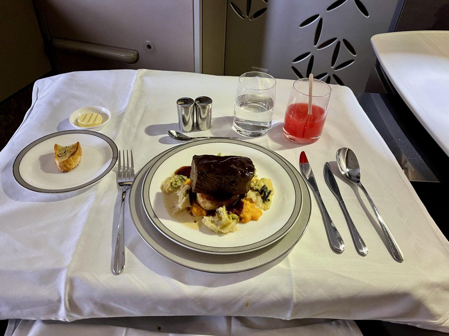 Singapore Airlines first class short rib