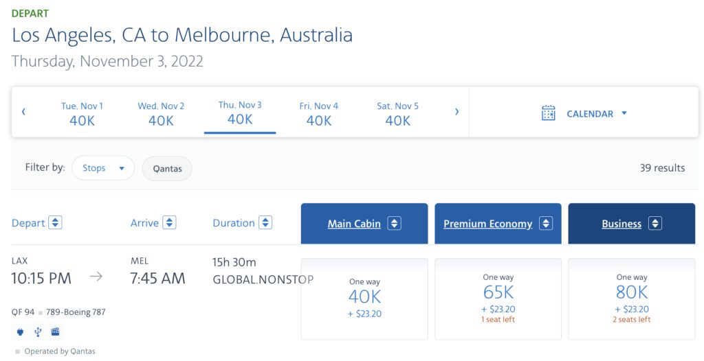 american airlines redemption to australia