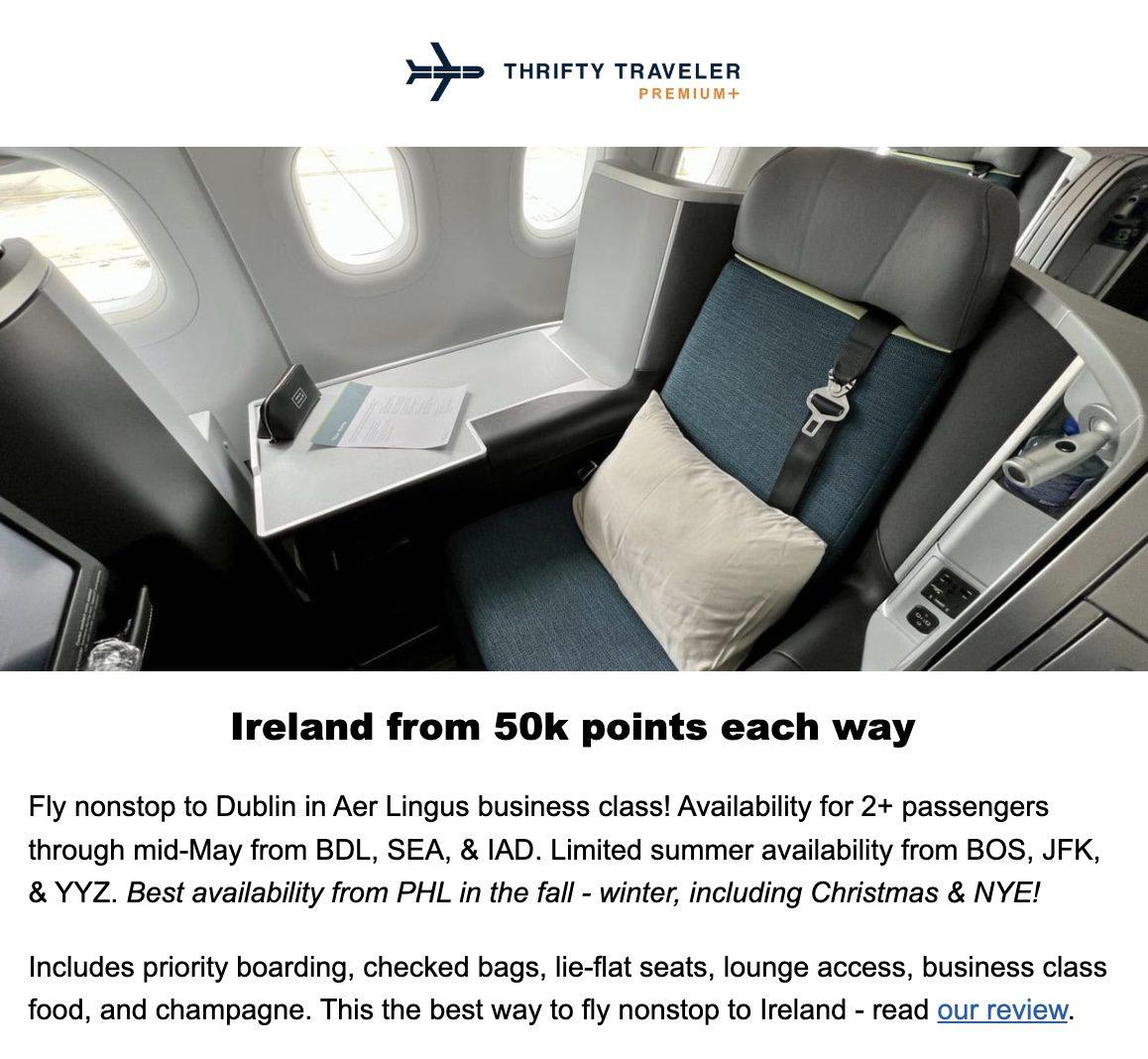 Dublin business class flight deal