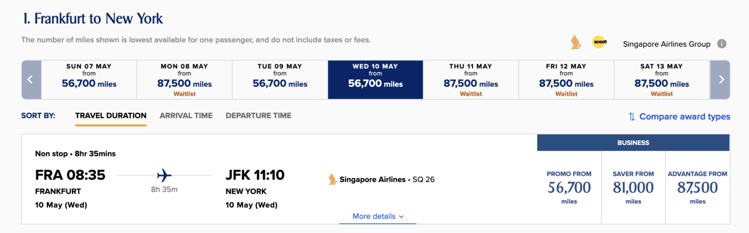 Singapore Airlines flight from Frankfurt (FRA) to New York (JFK)