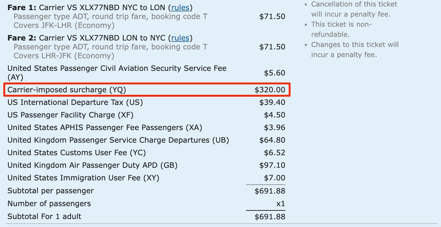 fuel surcharges ITA Matrix