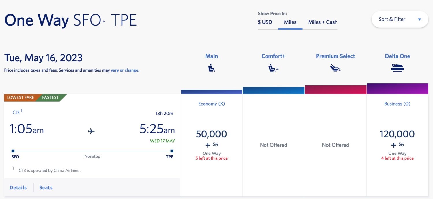 sfo tpe skymiles