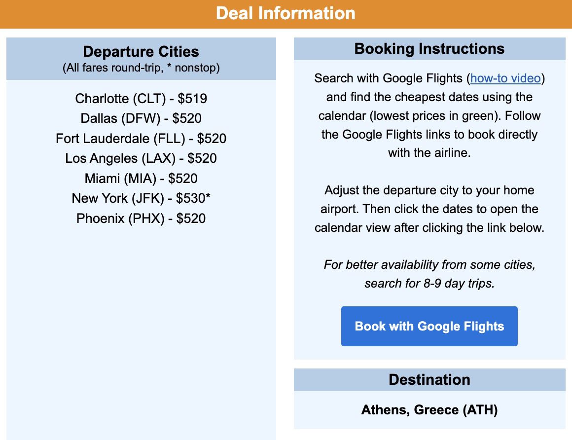 Athens, Greece flight deal