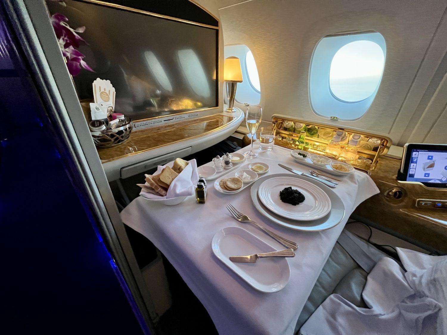 emirates first class seat caviar