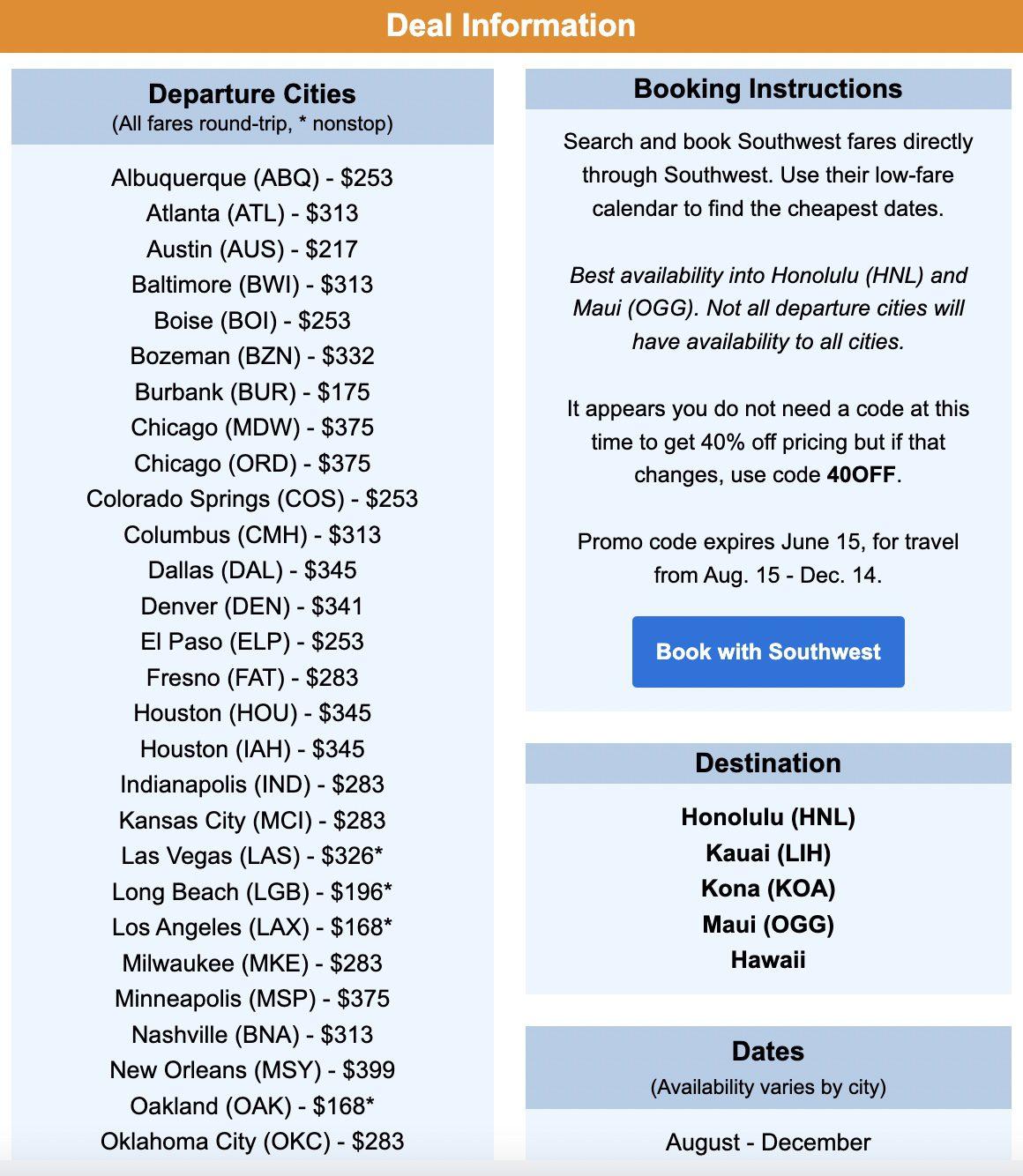 Southwest Sale Offers 40% Off Flights This Summer Fall Southwest Sale Offers 40% Off Flights This Summer Fall