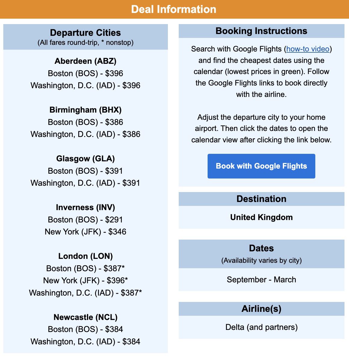 United Kingdom flight deal