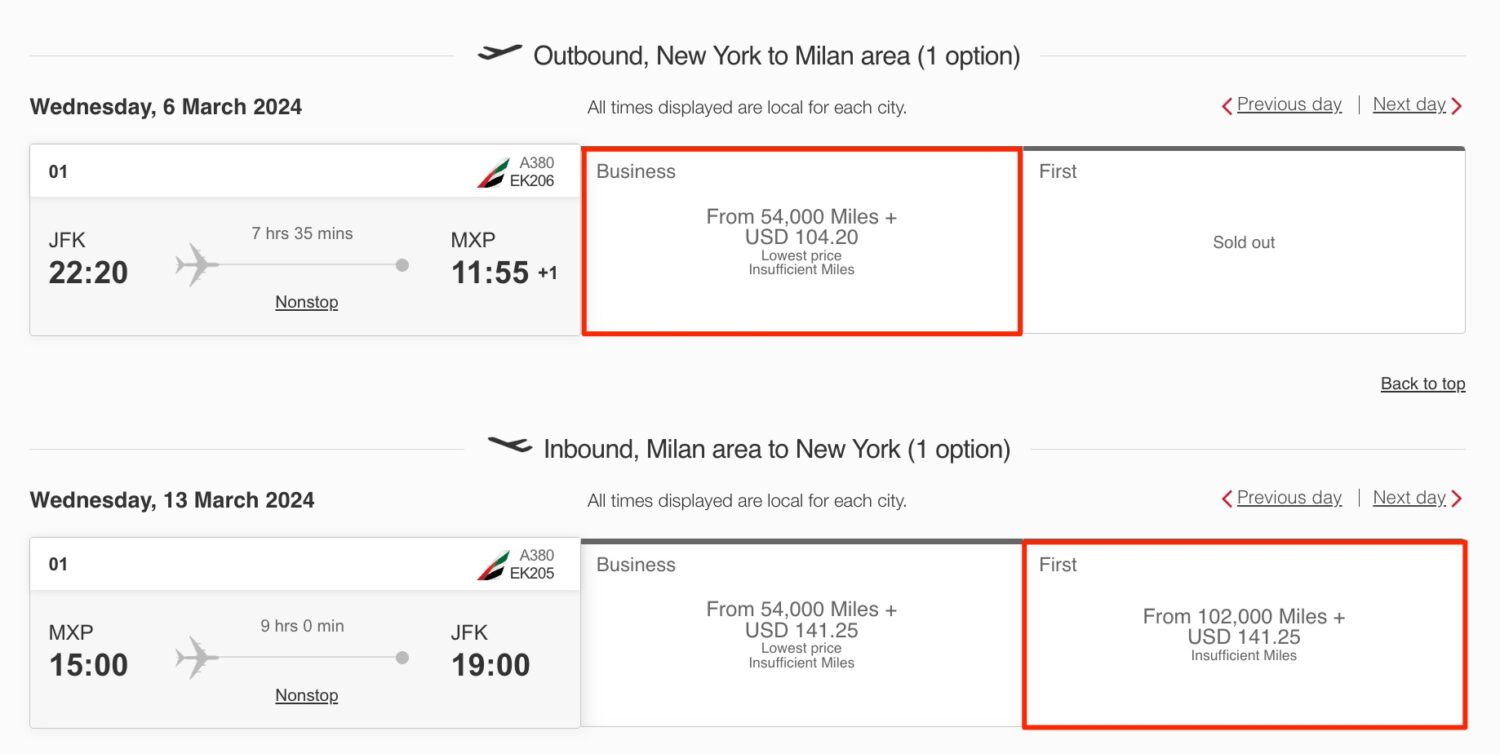 emirates business first class booking