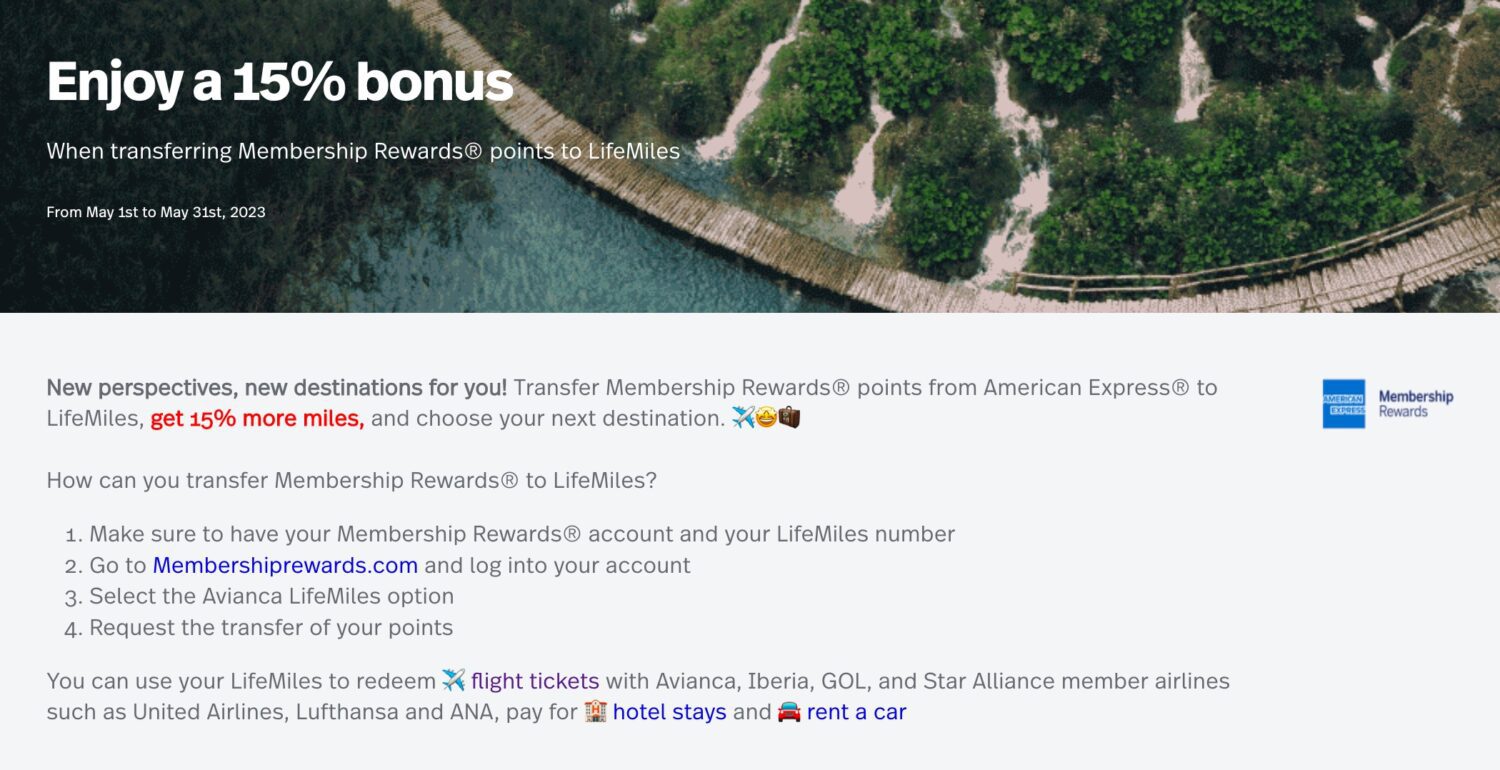 New Amex Transfer Bonus to Avianca LifeMiles Get 15 More Miles!