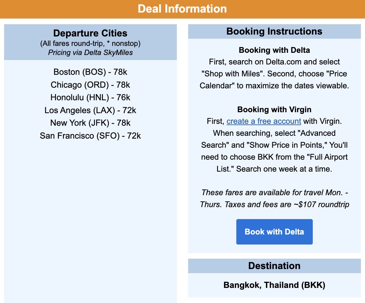 Thailand points and miles flight deal