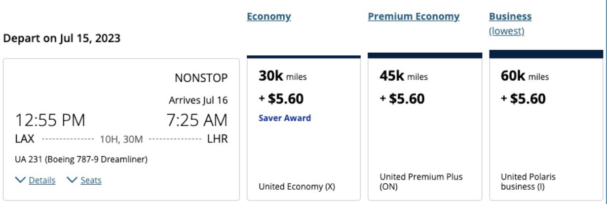 Business class award flights