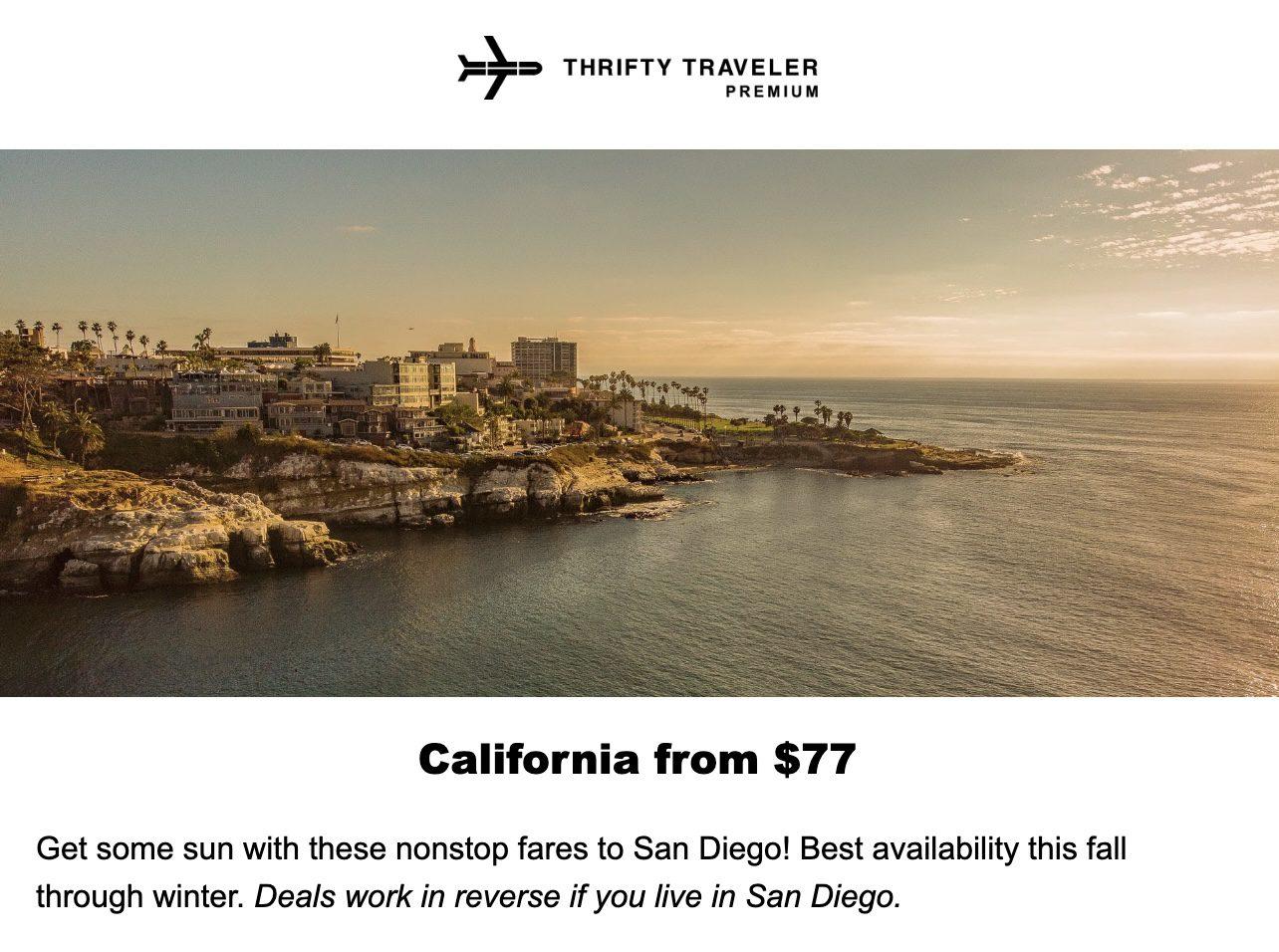 thrifty traveler premium example deal