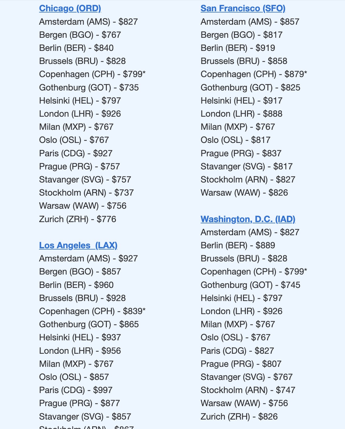 SAS premium economy fares
