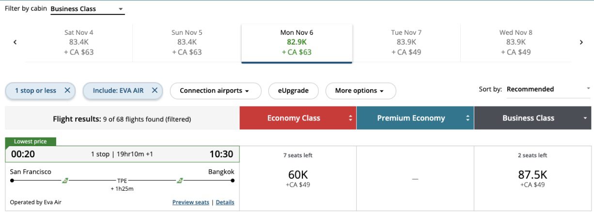 Business class flights to Thailand