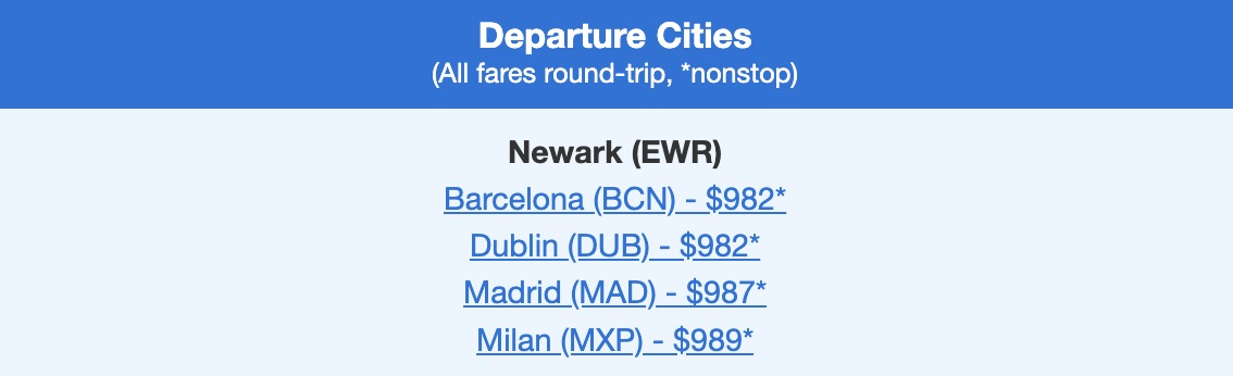 United premium economy fares to Europe