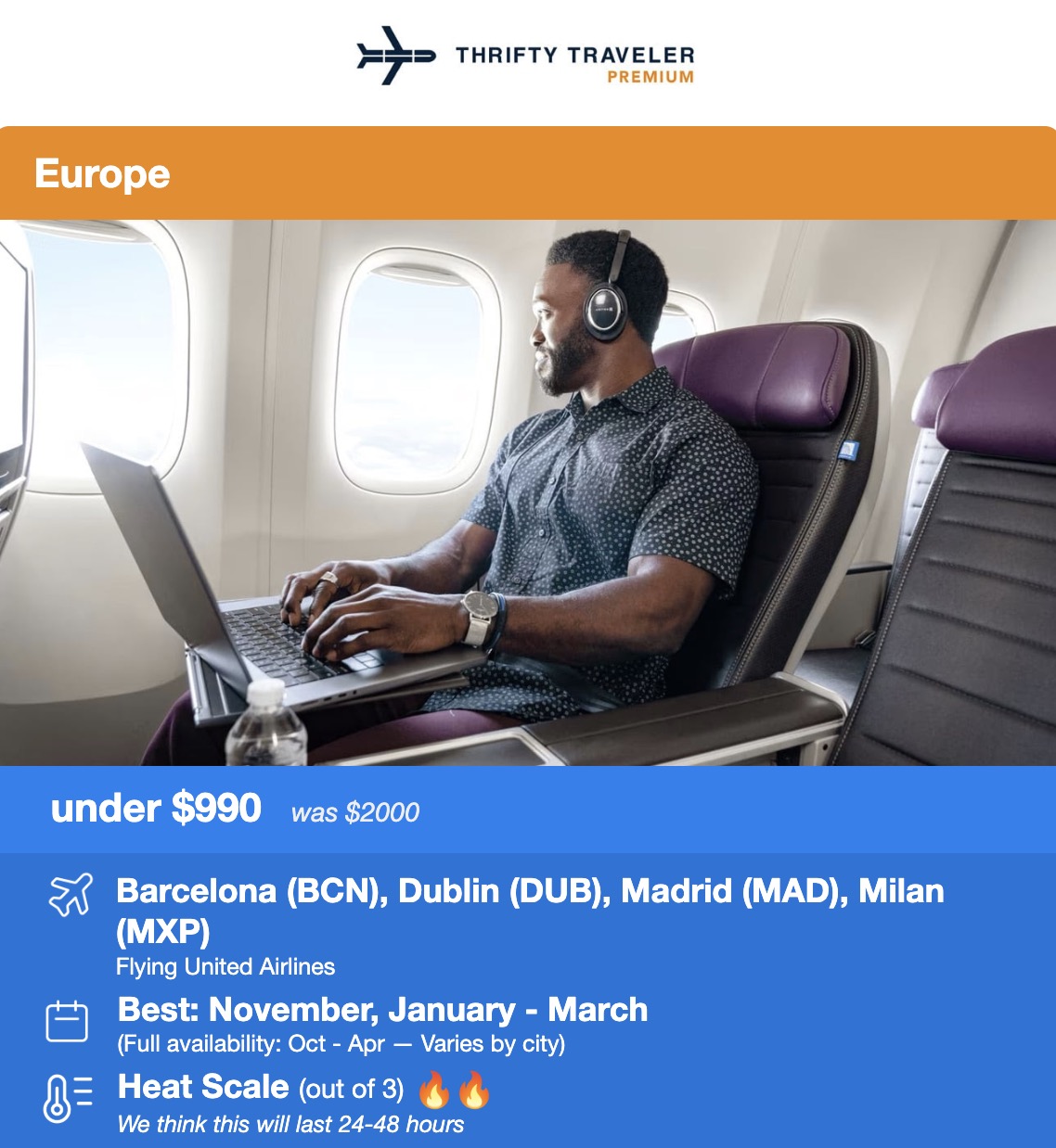 United Premium Economy seats to Europe