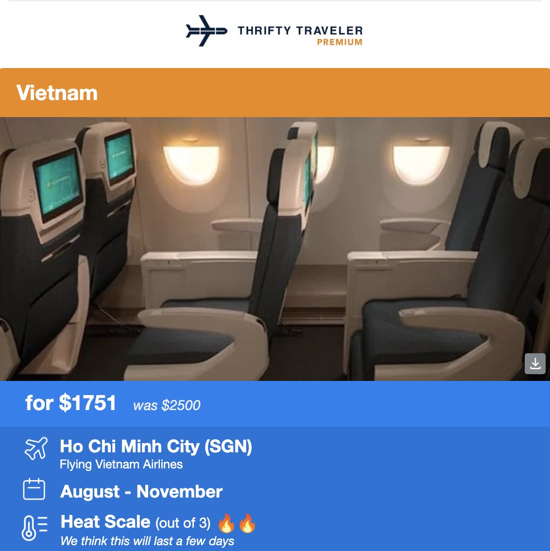 Vietnam Premium economy to Ho Chi Minh City