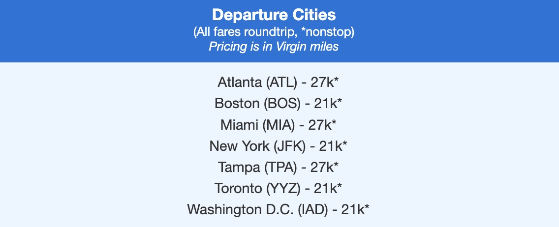 Virgin Atlantic fares from the U.S. to London in Premium economy
