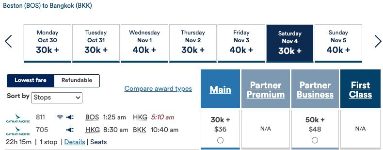 Boston to Bangkok using Alaska miles