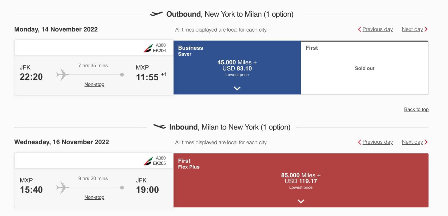 emirates business class booking