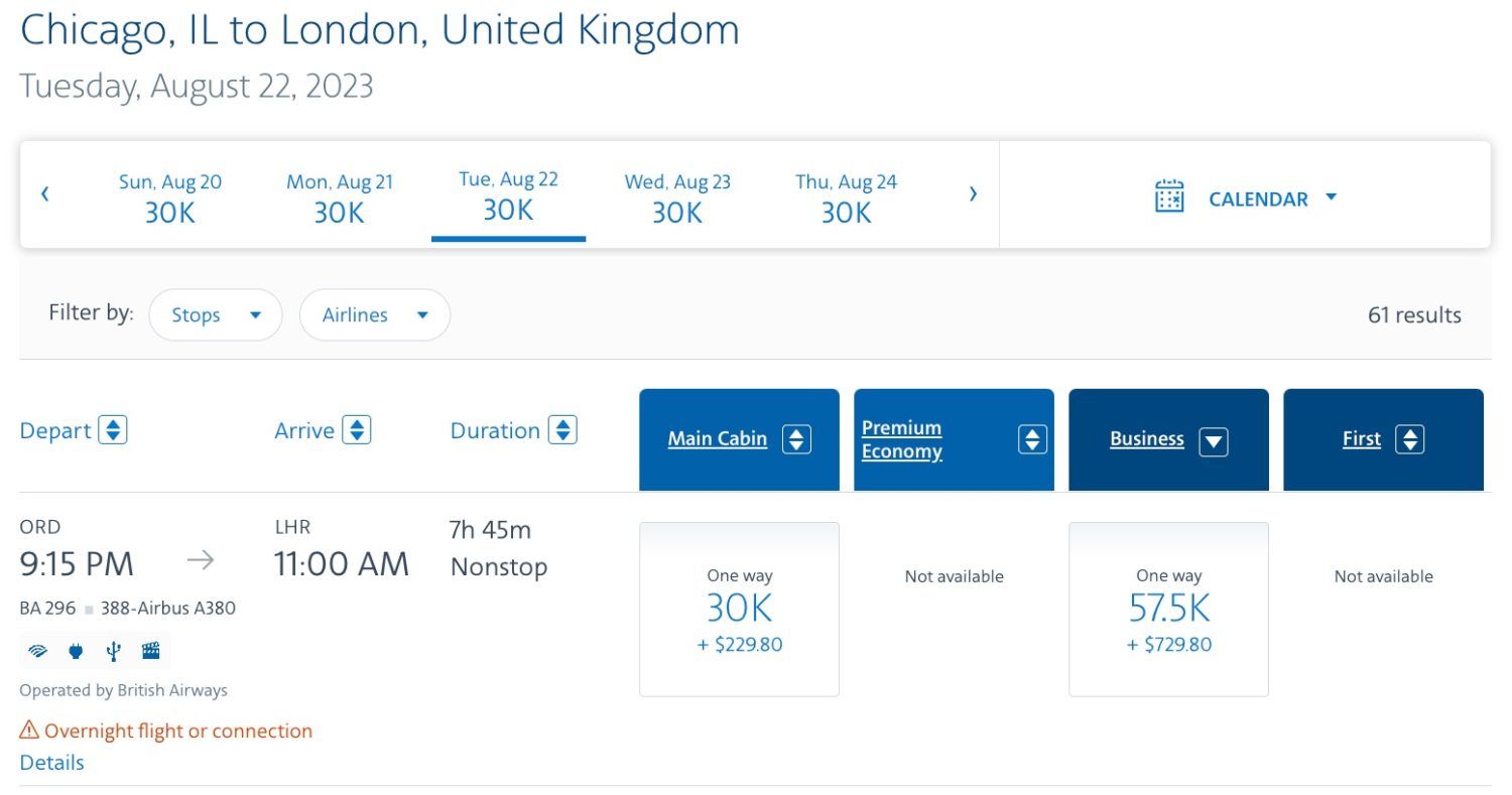 aa redemption ord to lhr