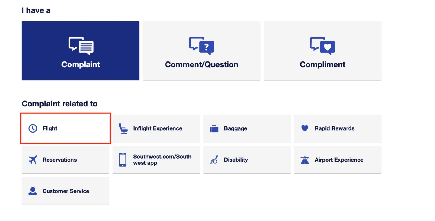 southwest complaint form