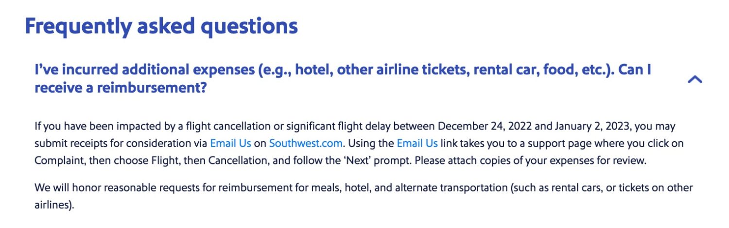 southwest reimbursement