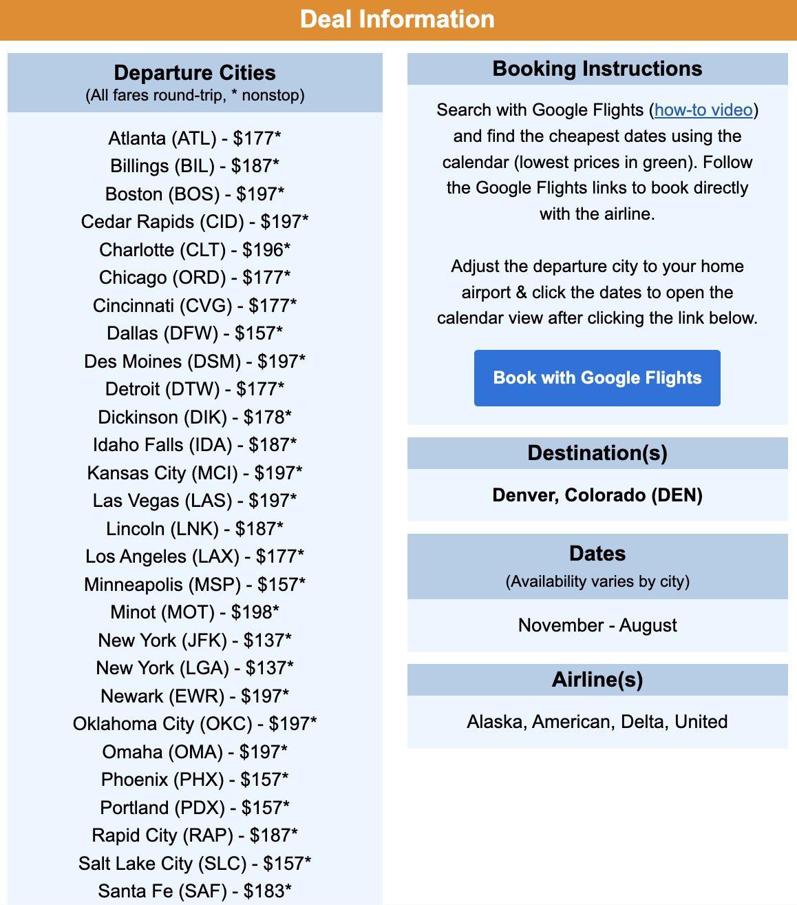 Denver flight deal info