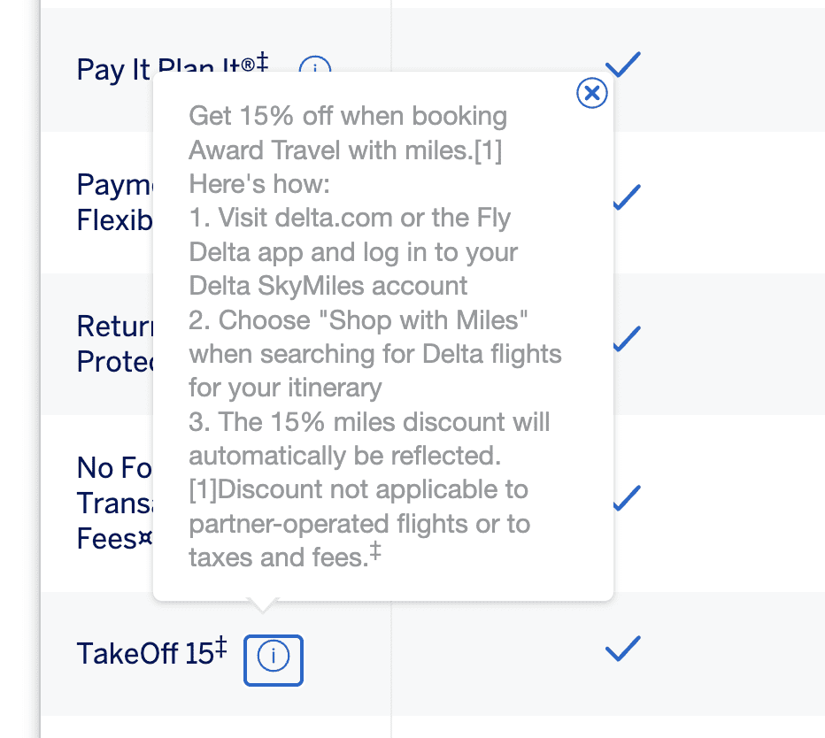 delta takeoff 15 benefit terms