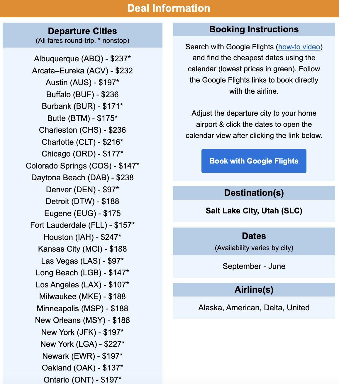 Salt Lake City flight deal