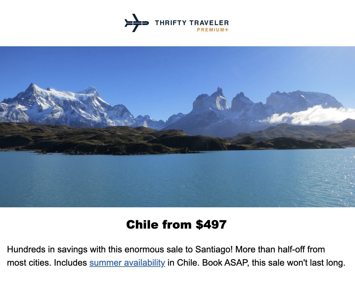 Patagonia flight deal to Chile