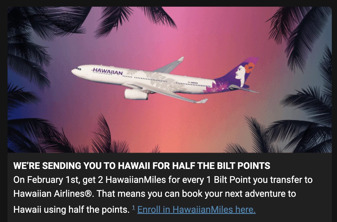 Ebook Halfoff Award Flights to Hawaii with Bilt's Feb. 1 Hire Day Promo